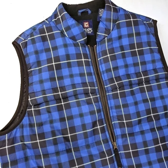 RALPH LAUREN Chaps Men's L Blue Plaid Puffer Vest - Picture 3 of 11